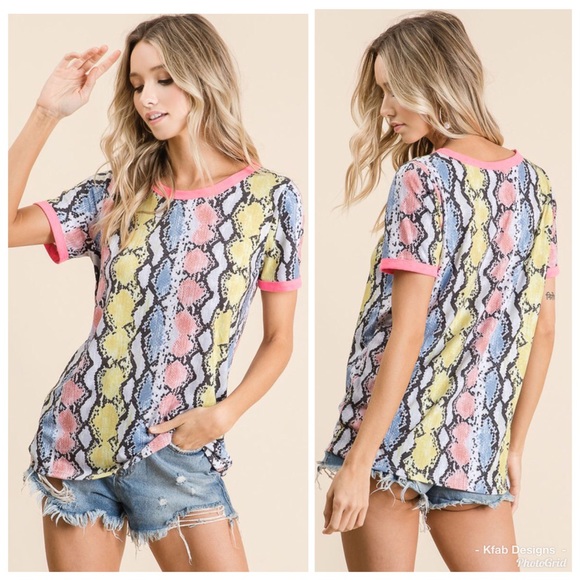 💖LAST Pink/Blue Snakeskin Top with Contrast Band! - Picture 5 of 8